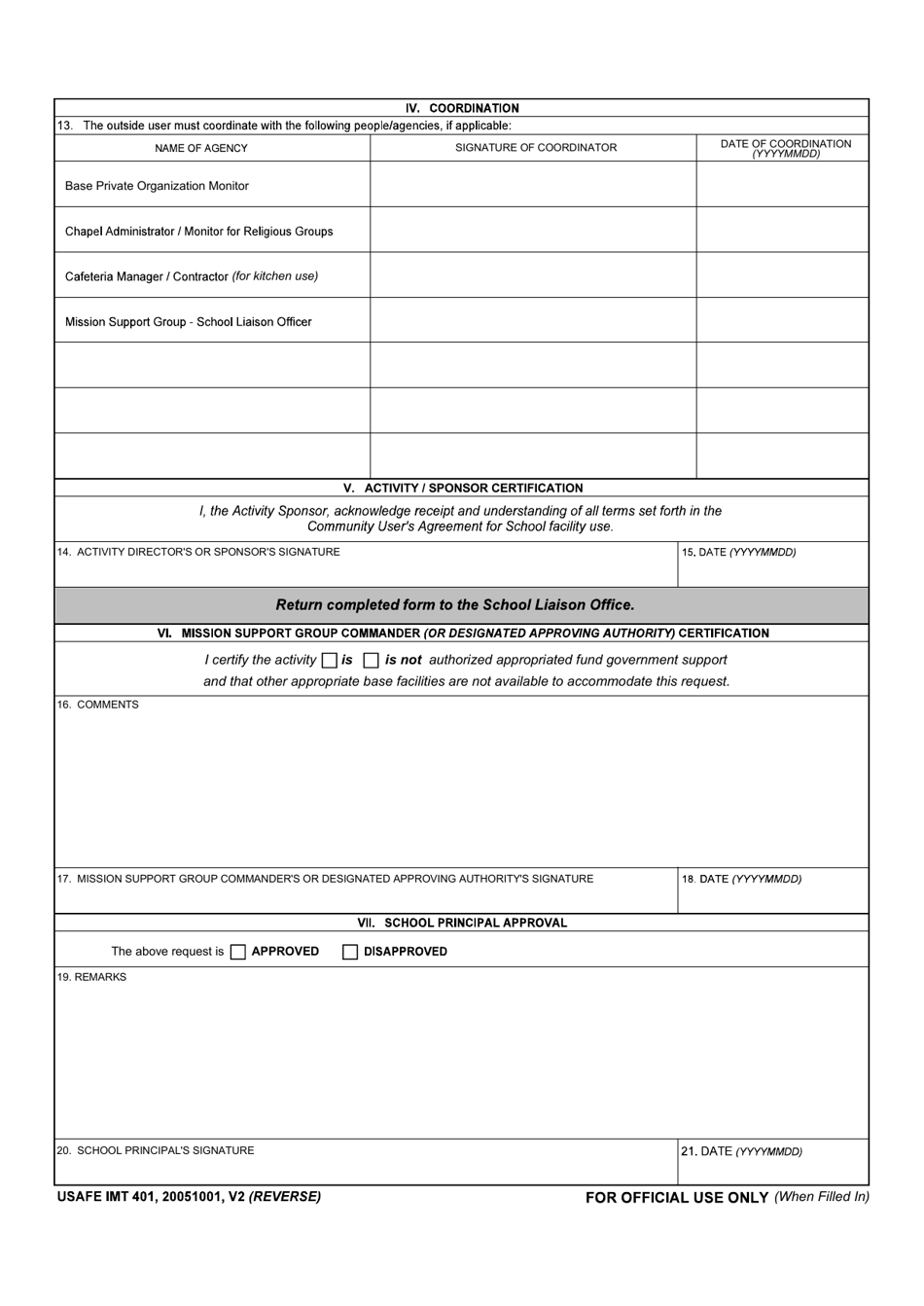 USAFE IMT Form 401 - Fill Out, Sign Online and Download Fillable PDF ...