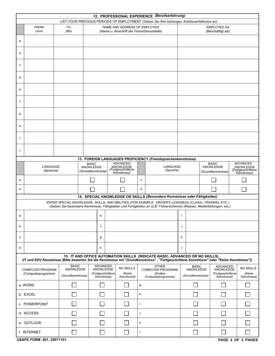 USAFE Form 201 - Fill Out, Sign Online and Download Fillable PDF ...