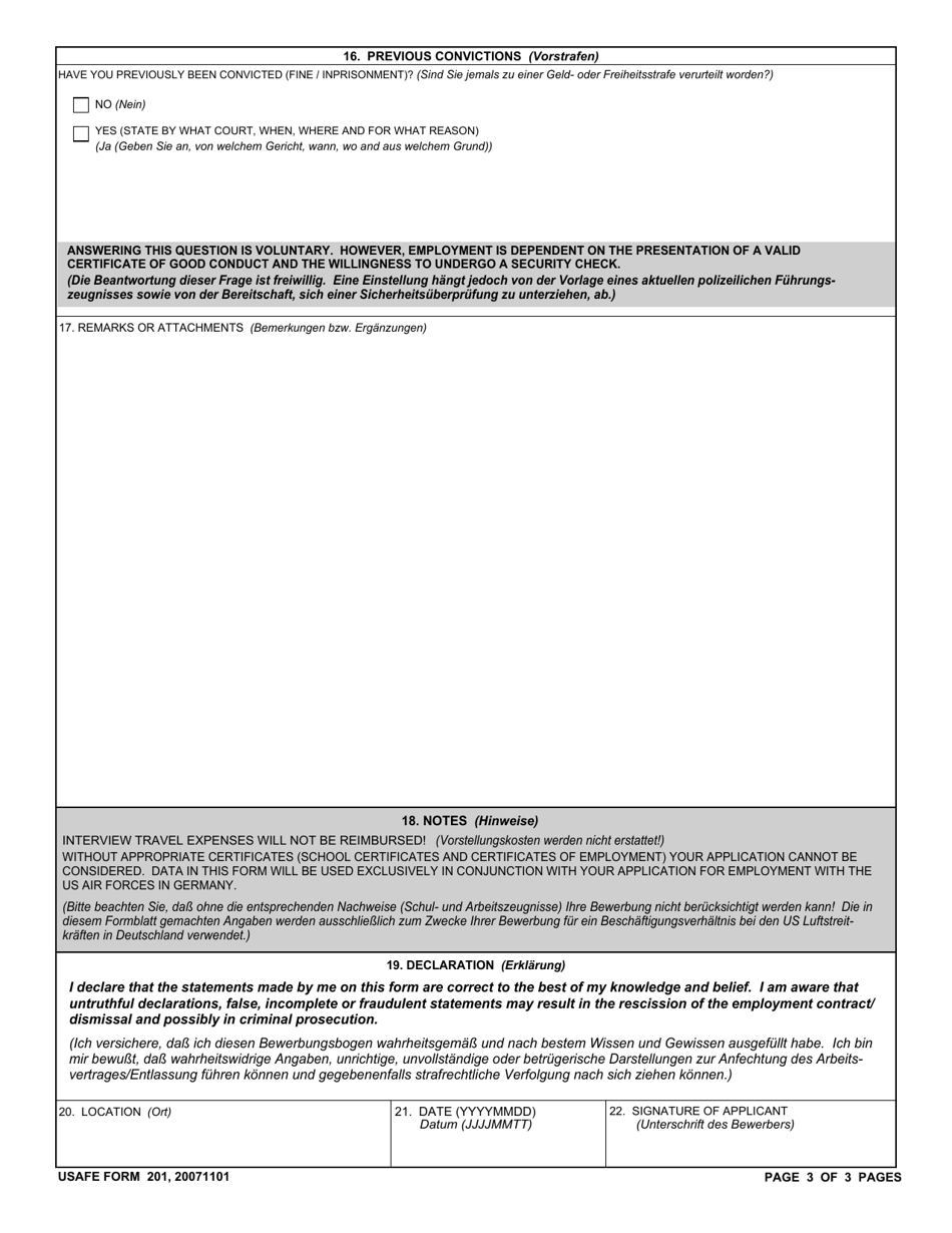 USAFE Form 201 - Fill Out, Sign Online and Download Fillable PDF ...