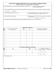 Document preview: USAFE Form 201 Application for Employment With the US Air Forces in Germany (Non-US) (English/German)