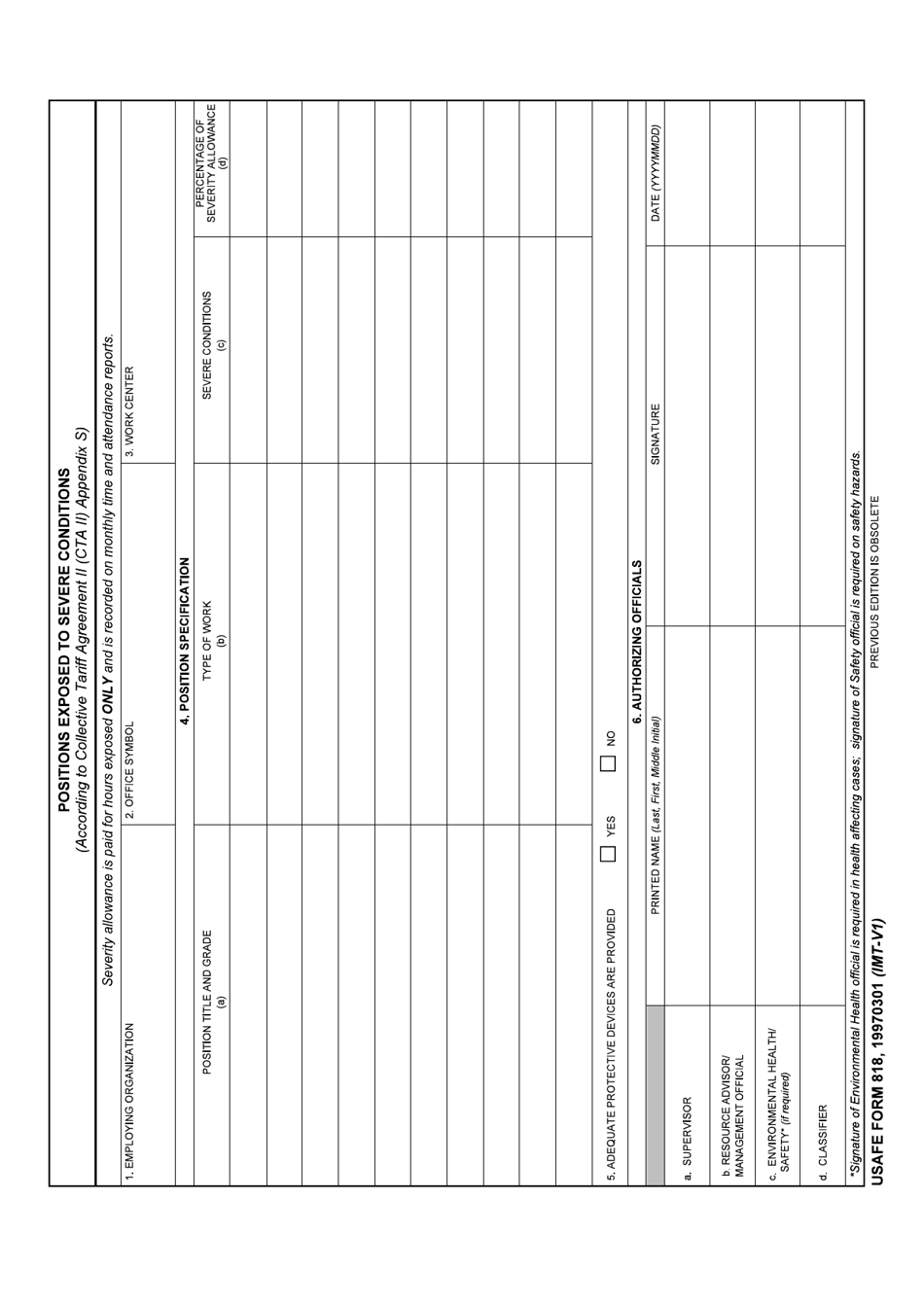 USAFE Form 818 Position Exposed to Severe Conditions, Page 1