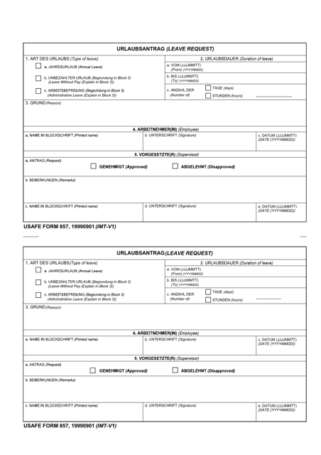USAFE Form 857 Leave Request (English/German)