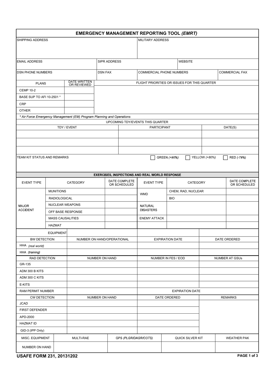 USAFE Form 231 Emergency Management Reporting Tool (Emrt), Page 1
