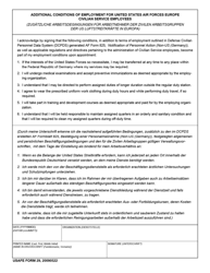 USAFE Form 29 &quot;Additional Conditions of Employment for United States Air Forces Europe Civilian Service Employees&quot; (English/German)