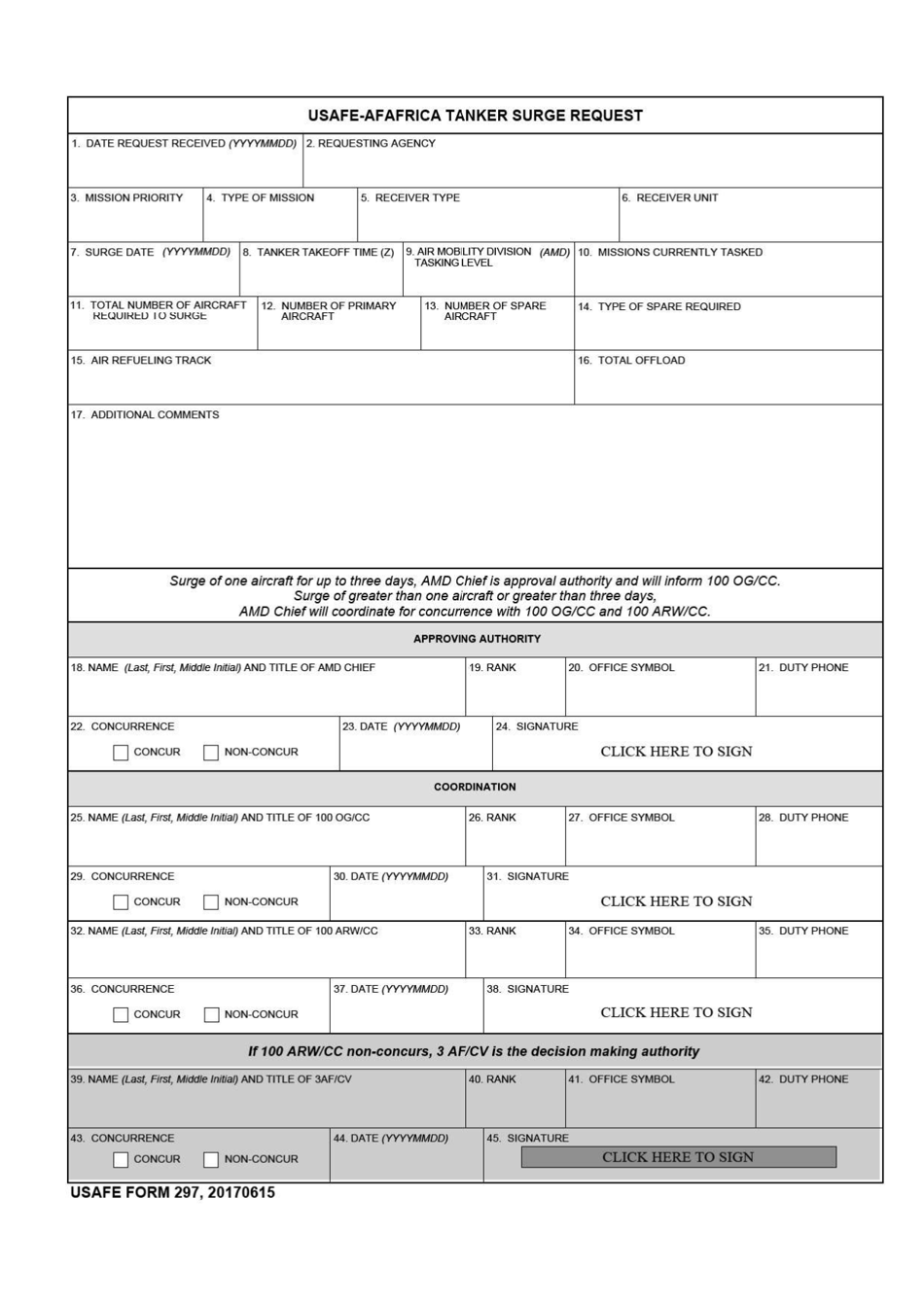 USAFE Form 297 Usafe-Afafrica Tanker Surge Request, Page 1