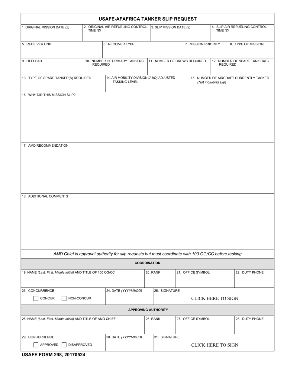 USAFE Form 298 Usafe Tanker Slip Request, Page 1