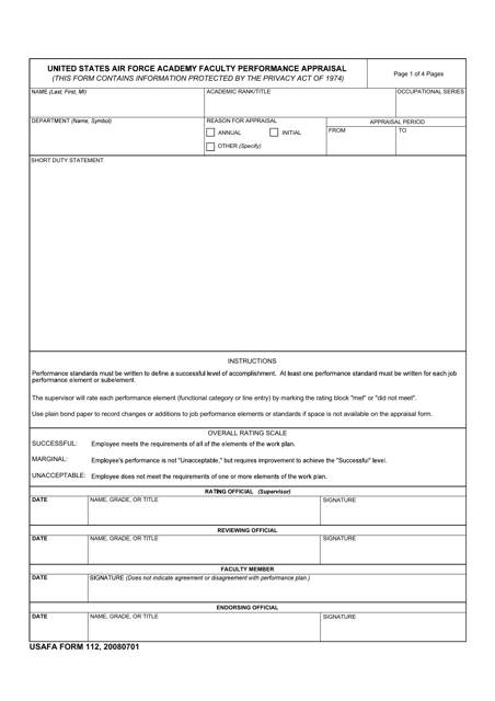 USAFA Form 112  Printable Pdf