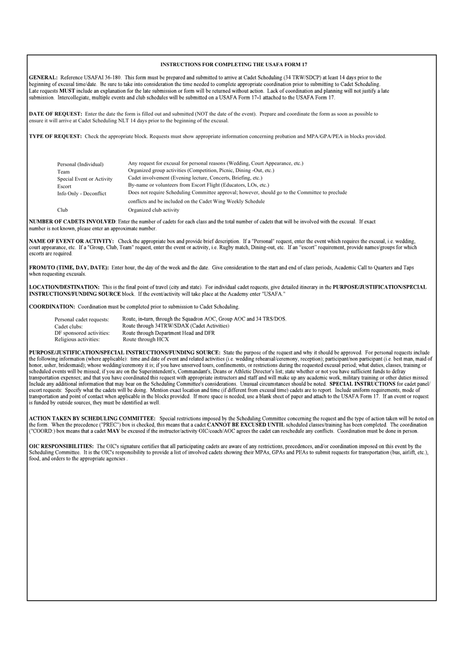 USAFA Form 17 - Fill Out, Sign Online and Download Fillable PDF ...