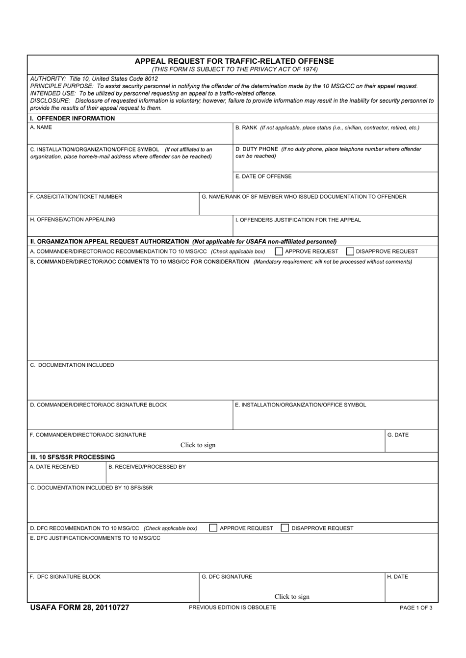 USAFA Form 28 - Fill Out, Sign Online and Download Fillable PDF ...