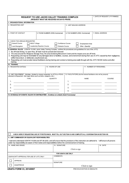 USAFA Form 33  Printable Pdf