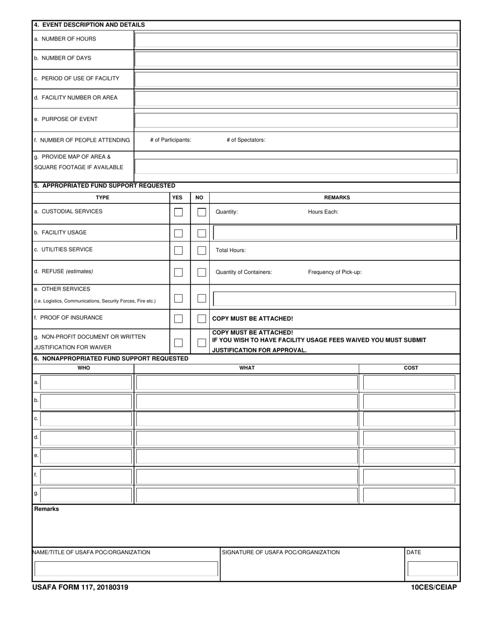 Usafa Form 117 - Fill Out, Sign Online And Download Fillable Pdf 