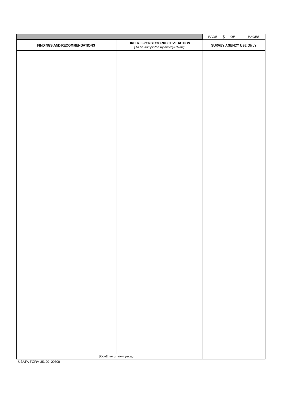 USAFA Form 35 Safety Survey Report, Page 8