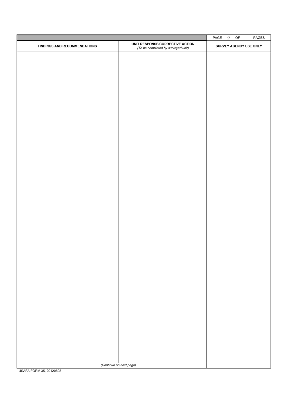 USAFA Form 35 Safety Survey Report, Page 9