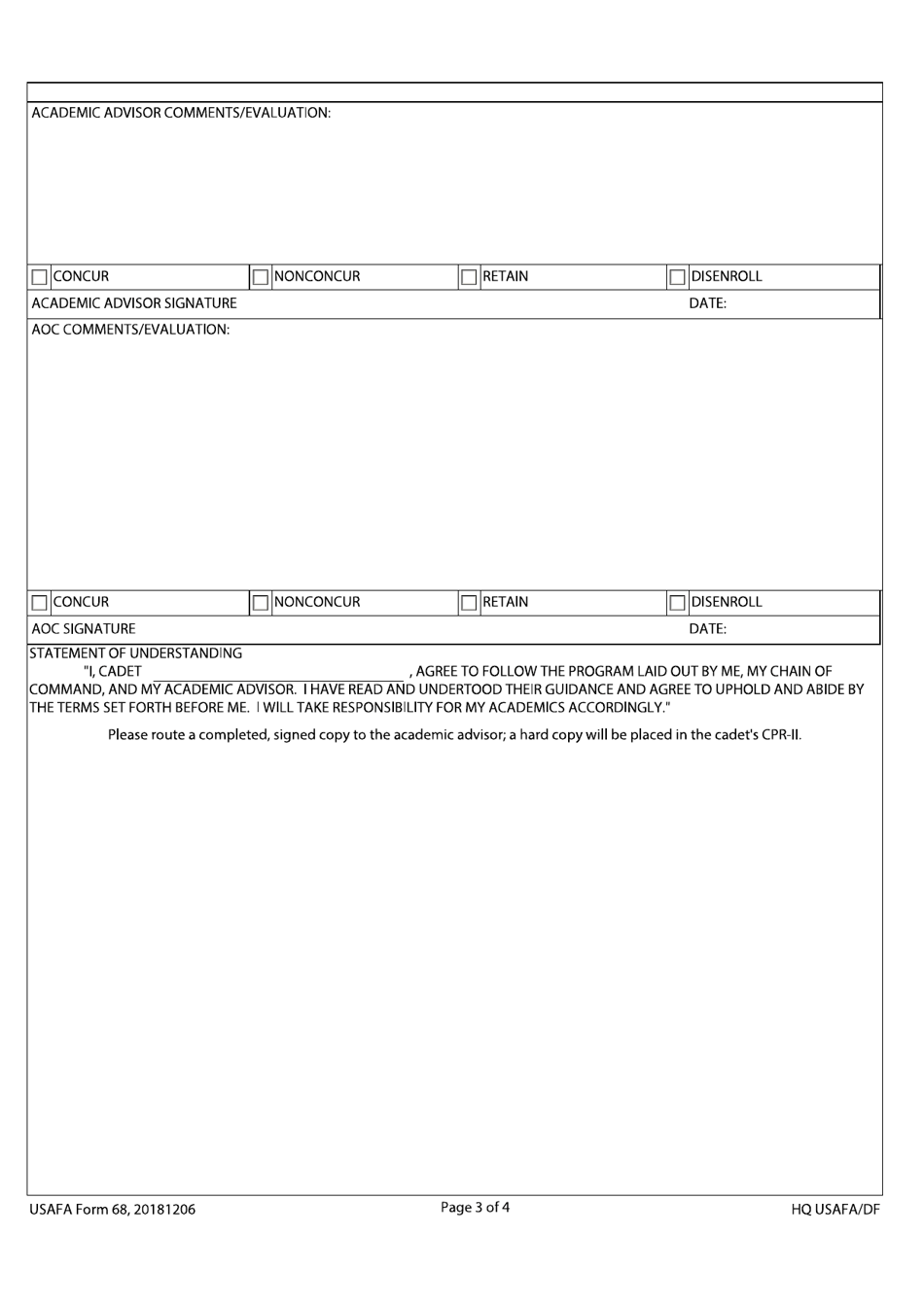 USAFA Form 68 - Fill Out, Sign Online and Download Fillable PDF ...