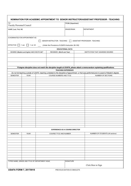 USAFA Form 7  Printable Pdf