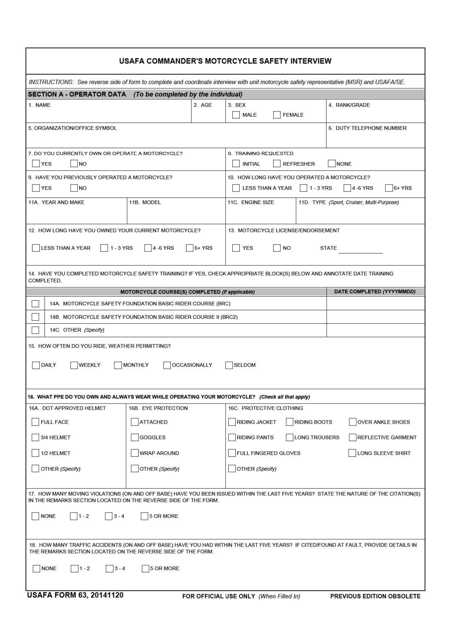 USAFA Form 63  Printable Pdf