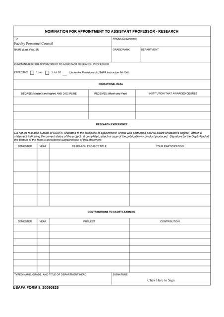 USAFA Form 8  Printable Pdf