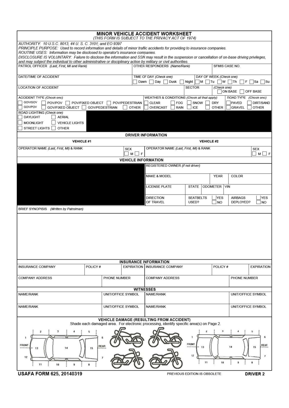 USAFA Form 625 Minor Vehicle Accident Worksheet, Page 5