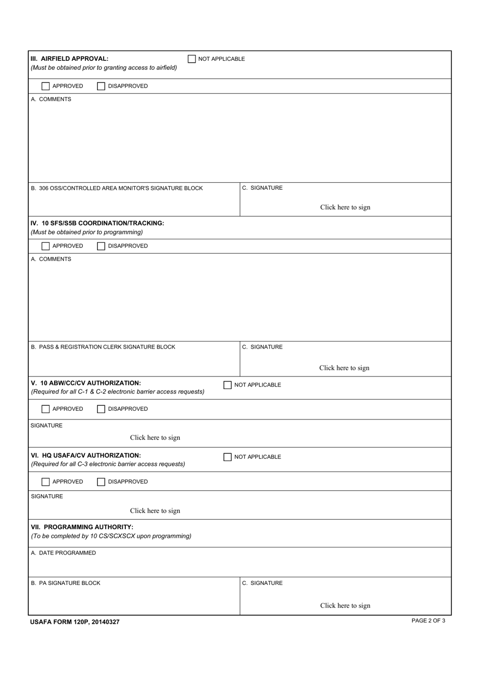USAFA Form 120P Application for Vehicle Puck Programming, Page 2