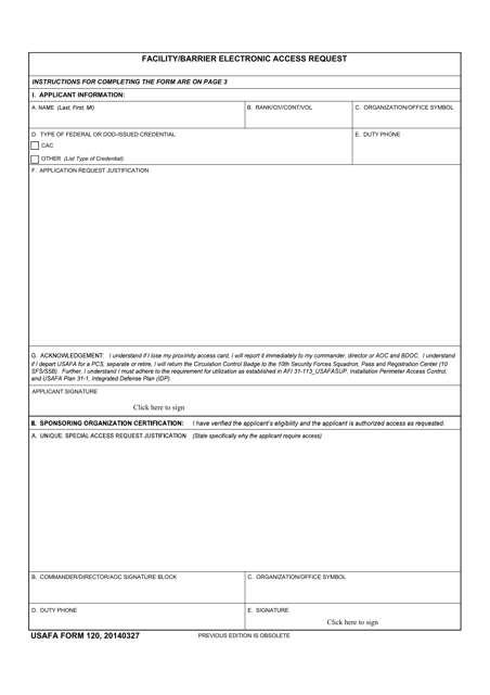 USAFA Form 120  Printable Pdf