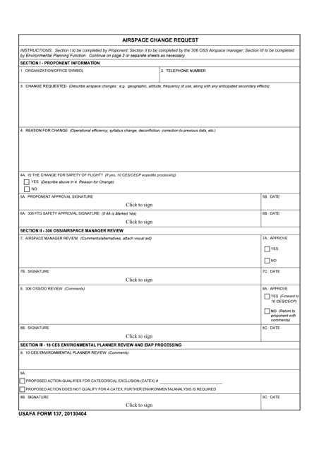 USAFA Form 137  Printable Pdf