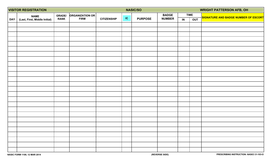 NASIC Form 1109 - Fill Out, Sign Online and Download Fillable PDF ...