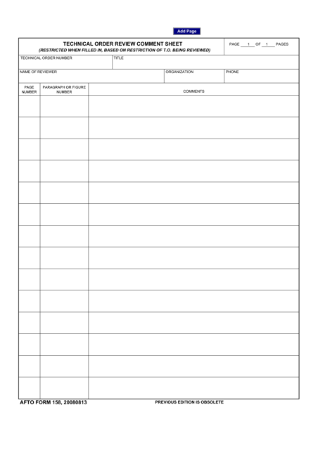 AFTO Form 158 Technical Order Review Comment Sheet