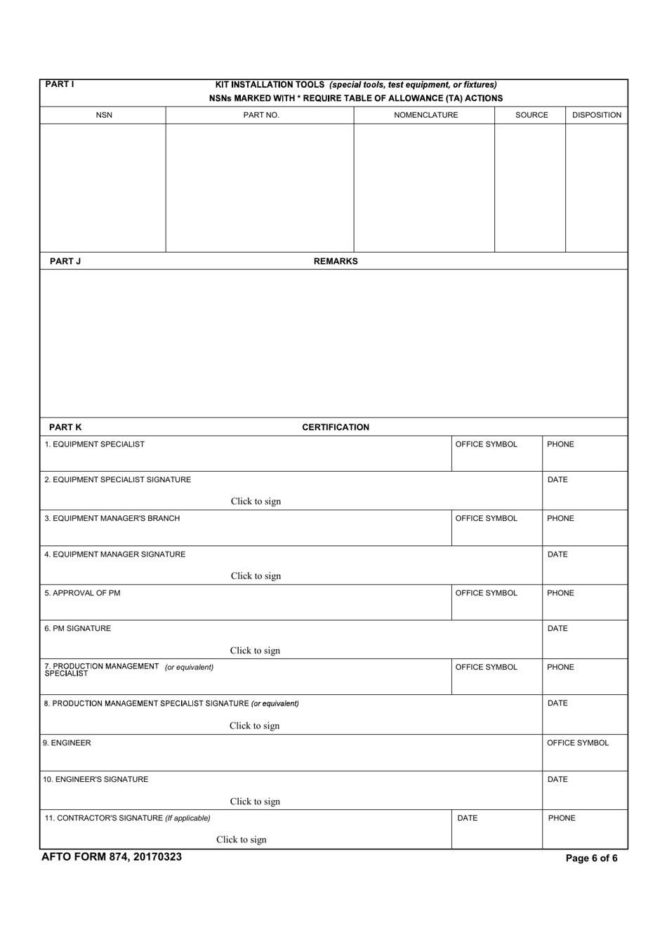 AFTO Form 874 - Fill Out, Sign Online and Download Fillable PDF ...