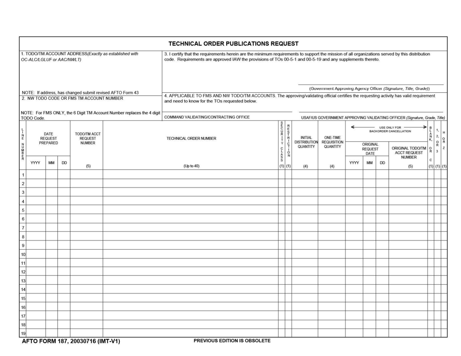 Afto Form 187 Fill Out Sign Online And Download Fillable Pdf