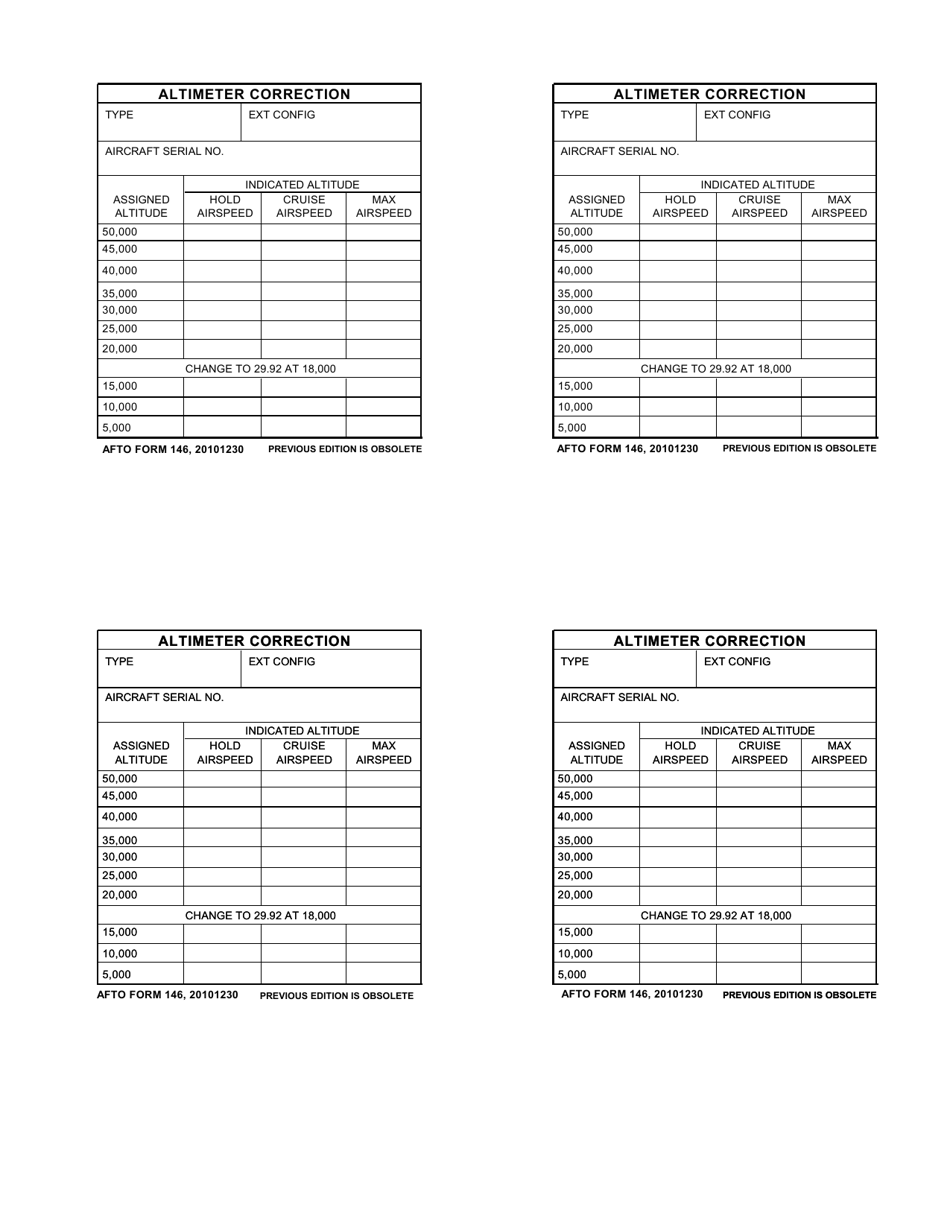 AFTO Form 146 Altimeter Correction, Page 1