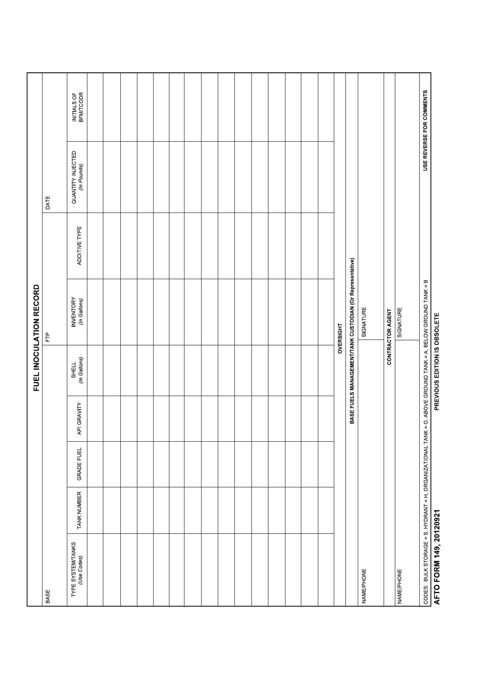 AFTO Form 149 Fuel Inoculation Record, Page 1