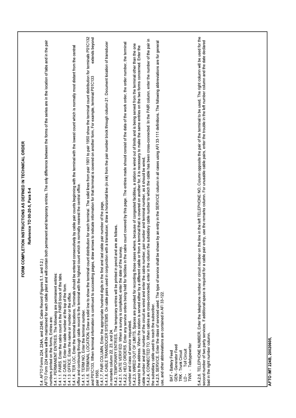 AFTO IMT Form 224B Cable Record (Right Tab 70-00 and 01-20), Page 3