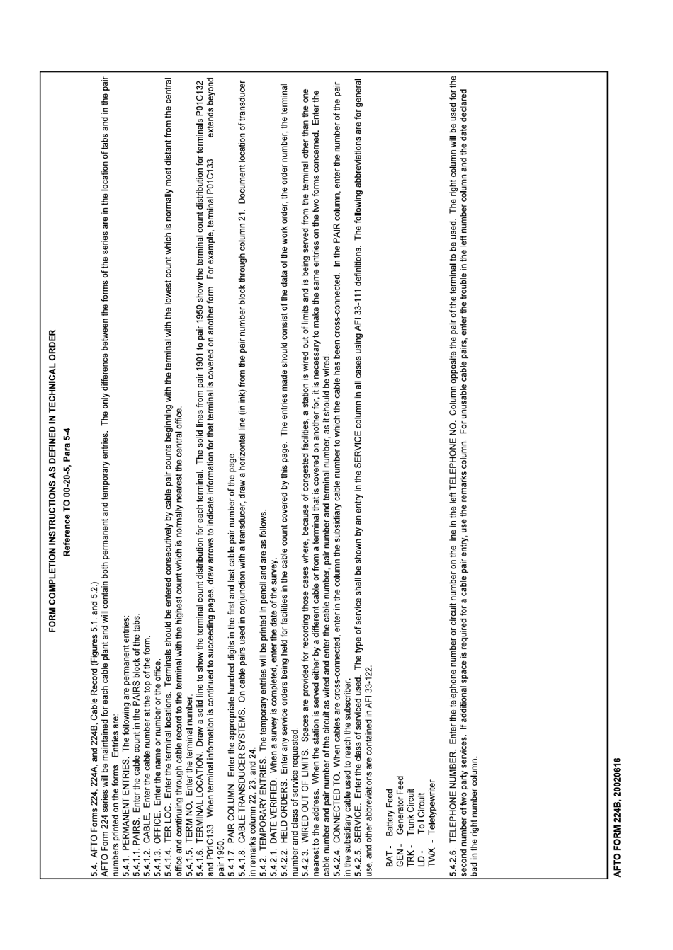AFTO Form 224A Cable Record (Right Tab 21-51 and 51-70), Page 3