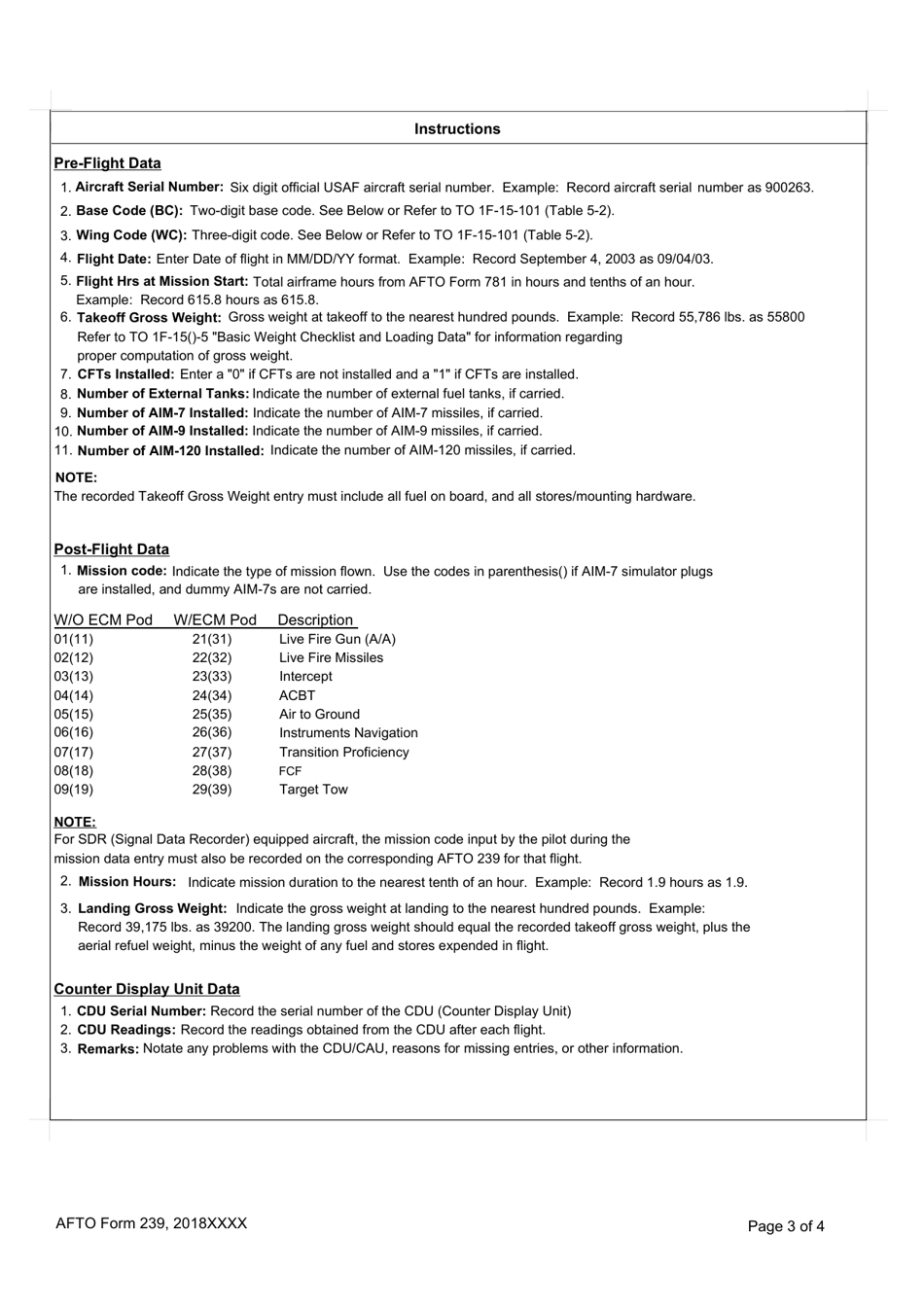 AFTO Form 239 Interim Data Input Spreadsheet, Page 3