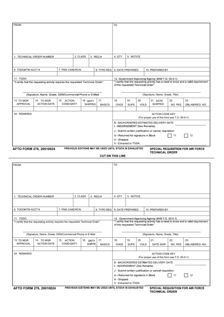 AFTO Form 276  Printable Pdf