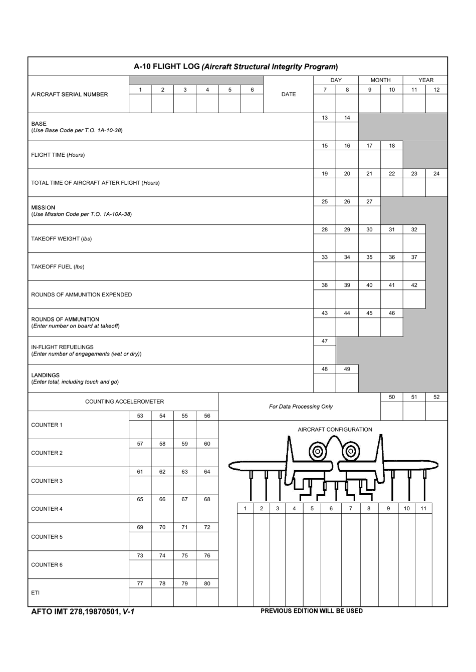 AFTO IMT Form 278 A-10 Flight Log, Page 1