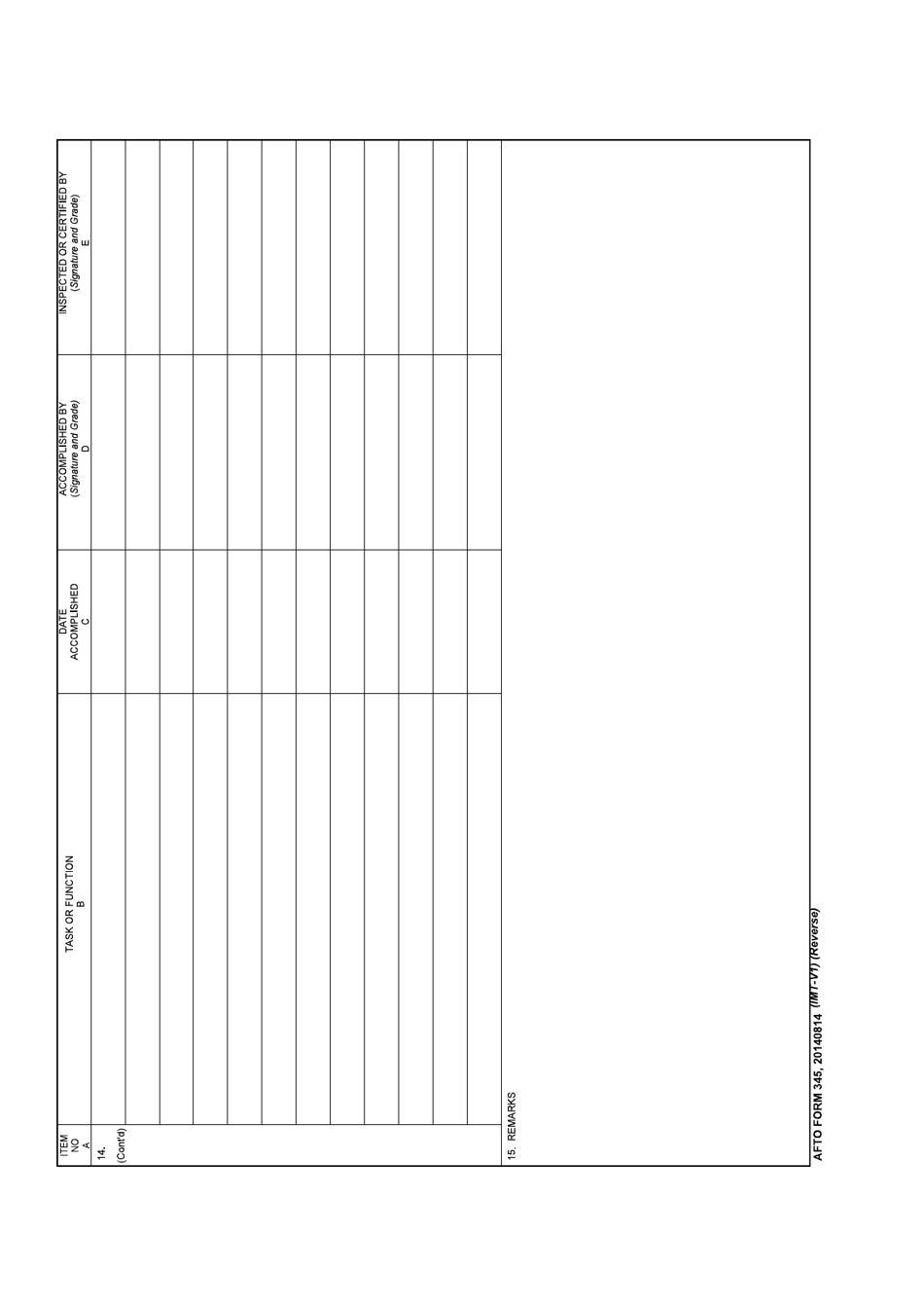 AFTO Form 345 Aerospace Vehicle Transfer Inspection Checklist and Certification, Page 2