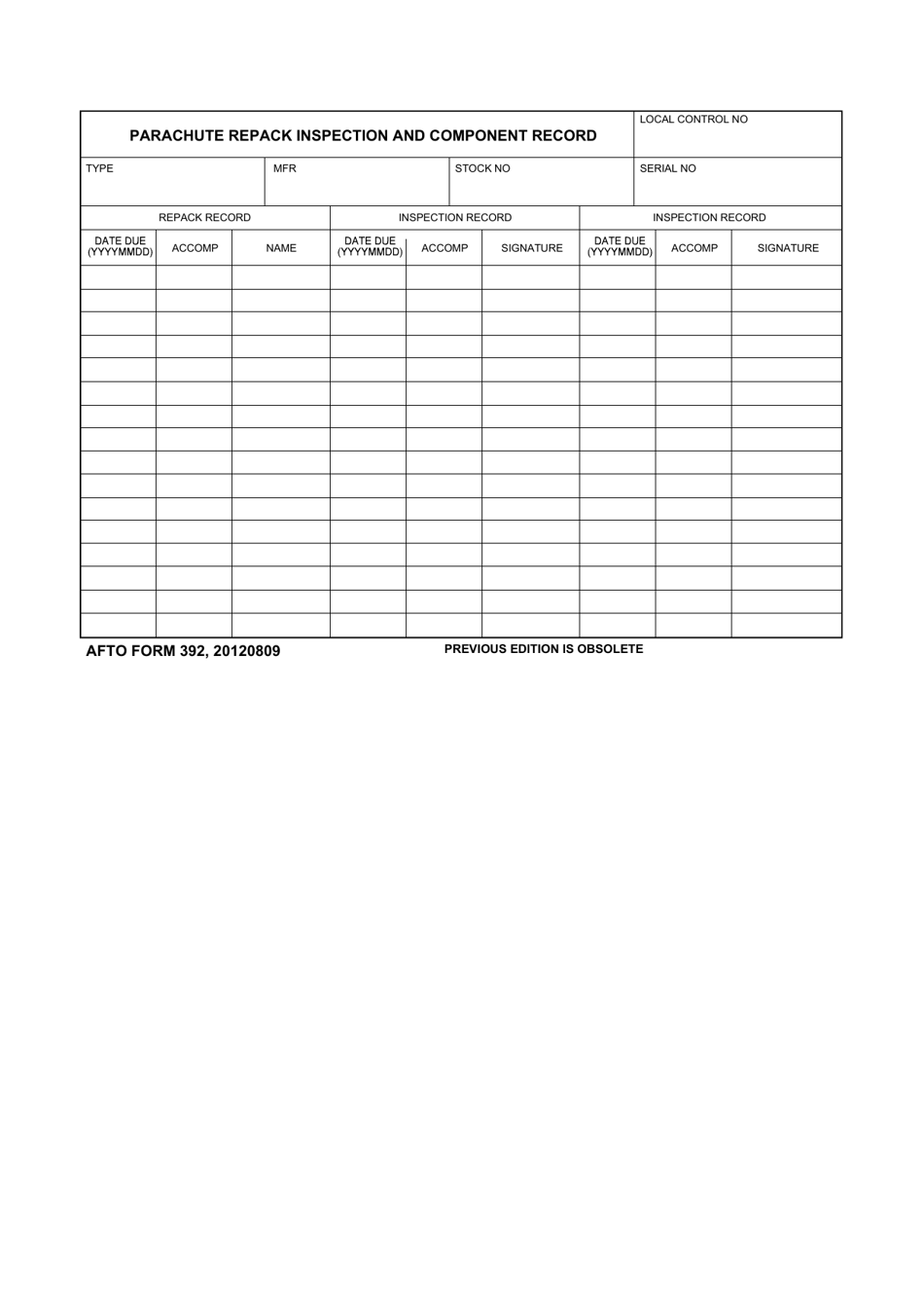 Sample Form Repacking Report AFTO Form 392 - Fill Out, Sign Online and Download Fillable PDF ...