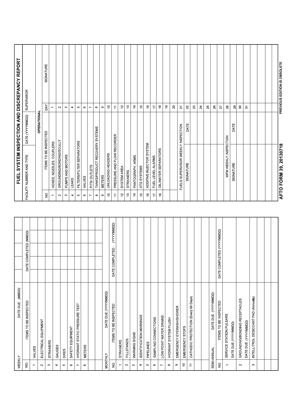 AFTO Form 39 Fuel System Inspection and Discrepancy Report, Page 1