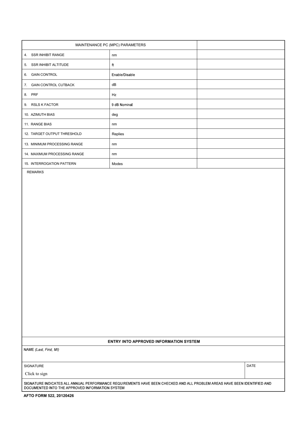 AFTO Form 522 An / Mpn-25 Facility Reference Data, Page 4