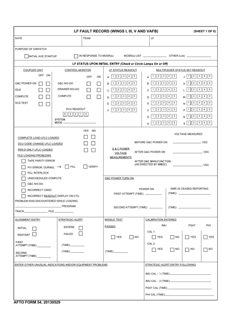 AFTO Form 54 Lf Fault Record (Wings I, Iii, V and Vafb)