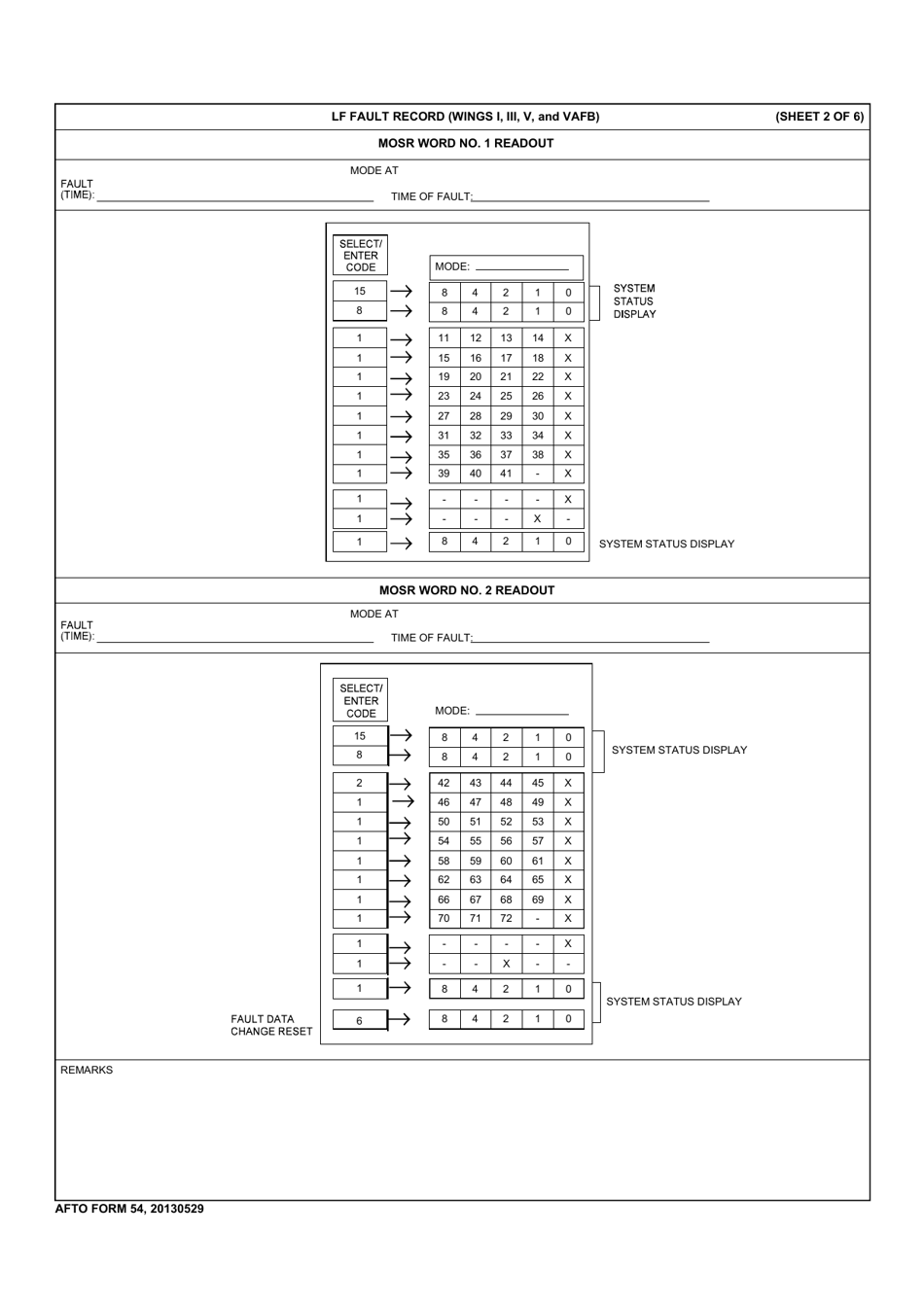 AFTO Form 54 Lf Fault Record (Wings I, Iii, V and Vafb), Page 2