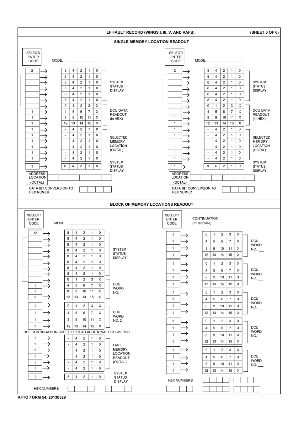 AFTO Form 54 Lf Fault Record (Wings I, Iii, V and Vafb), Page 6