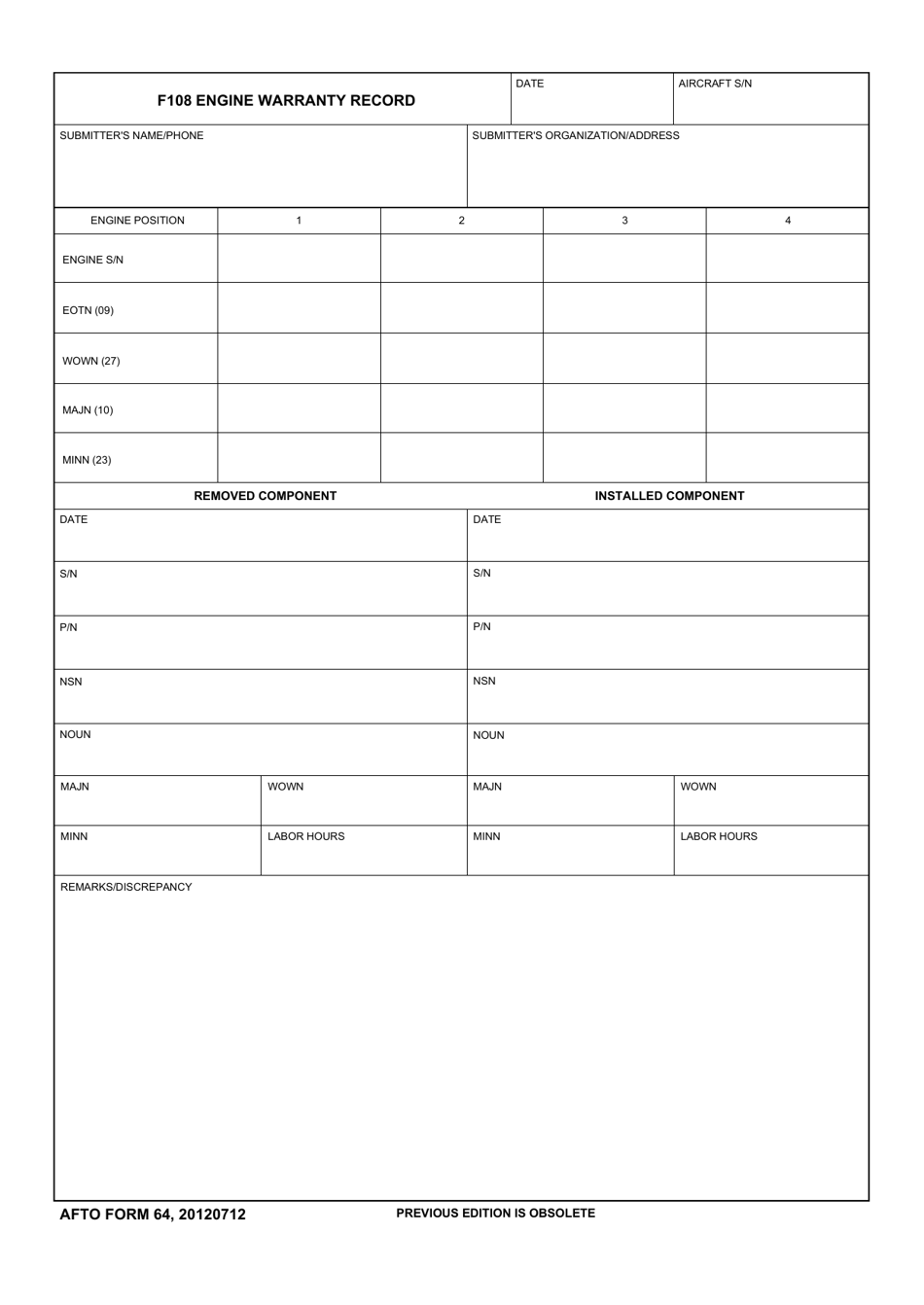 AFTO Form 64 - Fill Out, Sign Online and Download Fillable PDF ...