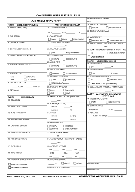 AFTO Form 307  Printable Pdf
