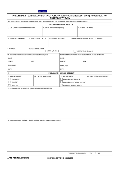 AFTO Form 27  Printable Pdf