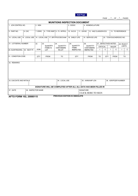 AFTO Form 265  Printable Pdf