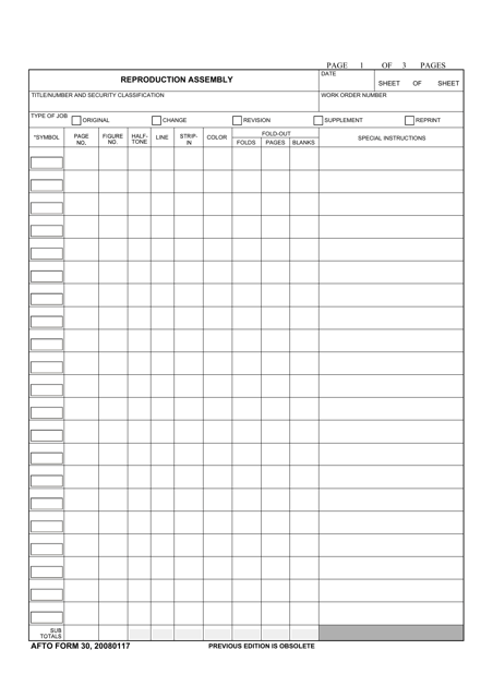 AFTO Form 30 Reproduction Assembly Sheet