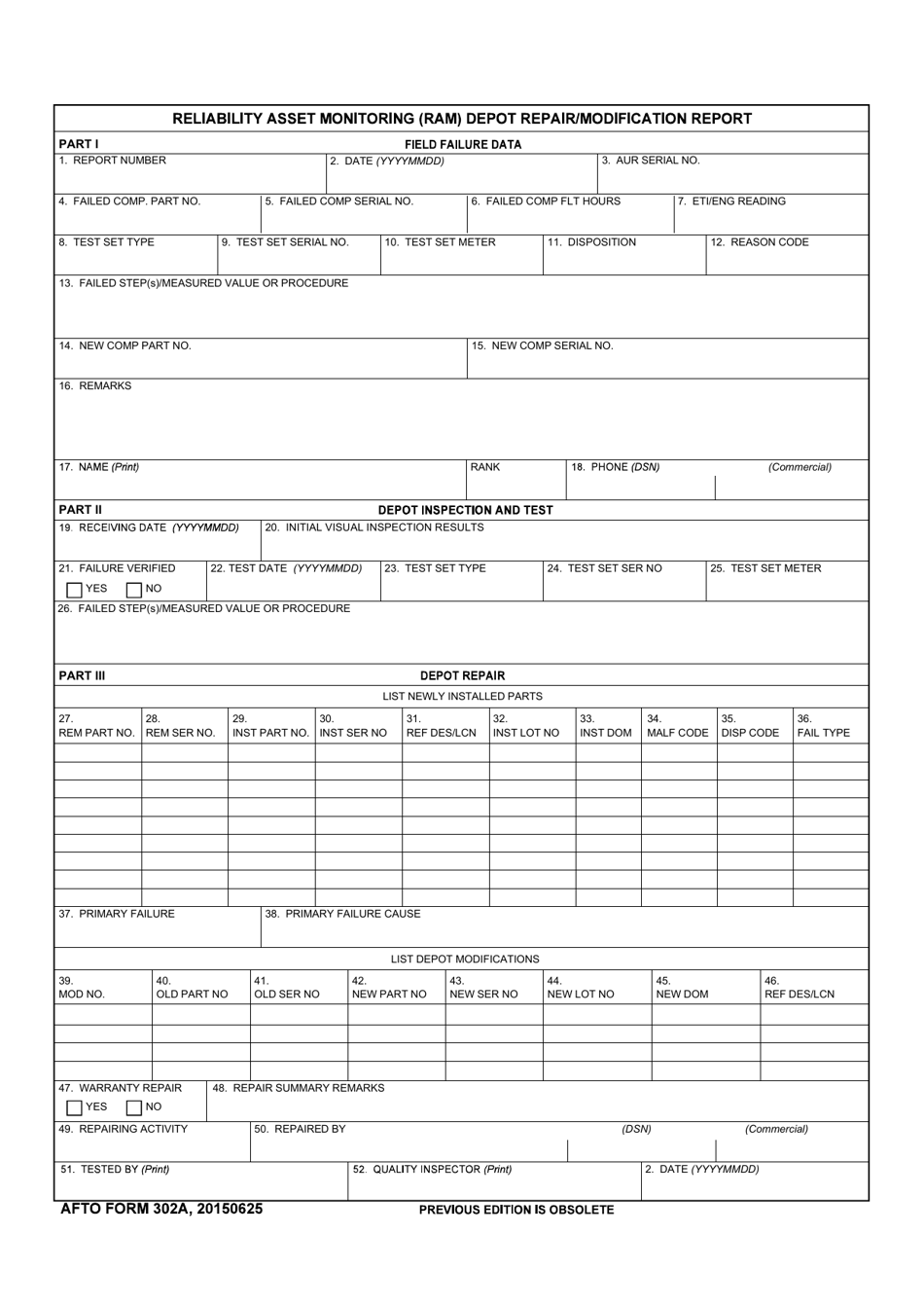 AFTO Form 302A - Fill Out, Sign Online and Download Fillable PDF ...