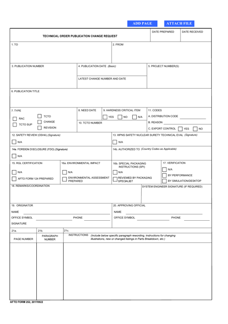 AFTO Form 252  Printable Pdf